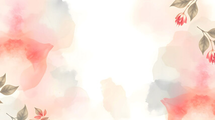 Watercolor abstract floral background features delicate leaf patterns and pastel tones, creating a sense of tranquility and elegance