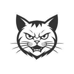 Cat head with fierce expression and sharp gaze. Perfect for a brand logo that wants to convey the impression of strength, elegance, and mystery.