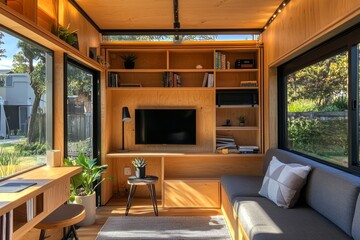 Small Modern Wooden Cabin Interior Design