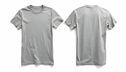 Gray t-shirt, plain cotton shirt, front and back view, floating garment, clean background, product photography, simple design, casual wear, solid color, summer clothing
