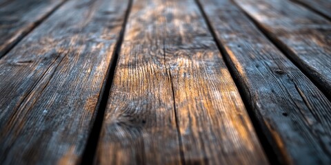 Obraz premium Wooden planks surface texture with warm brown tones and light reflections creating a rustic and inviting atmosphere, ideal for backgrounds or designs.