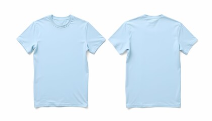 light blue t-shirts, plain, folded, cotton, casual wear, minimalist, clean, simple design, product photography, white background, soft lighting, front and back view
