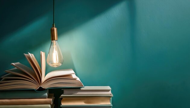 Teal Wall with Books and Inspiring Light- A Cozy Reading book 