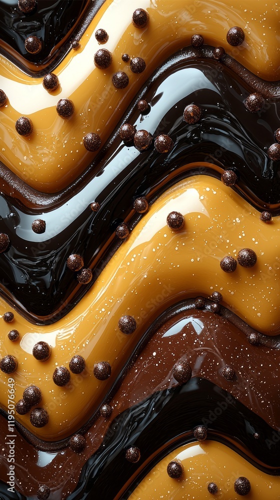 Poster A striking arrangement of butter yellow and dark chocolate zigzag patterns flows beautifully, highlighted with glossy beads. The design showcases a harmonious blend of colors and textures