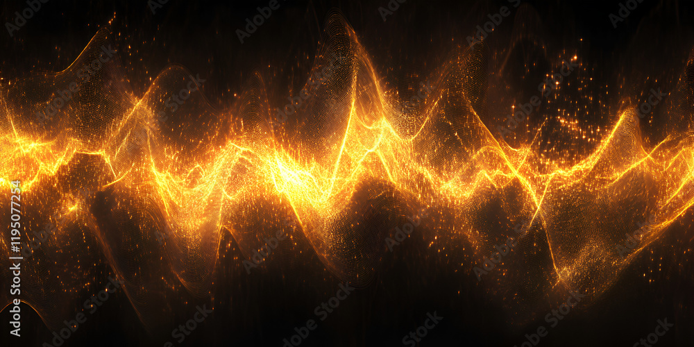 Poster golden energy wave: a mesmerizing abstract image depicting a vibrant golden energy wave, pulsating w