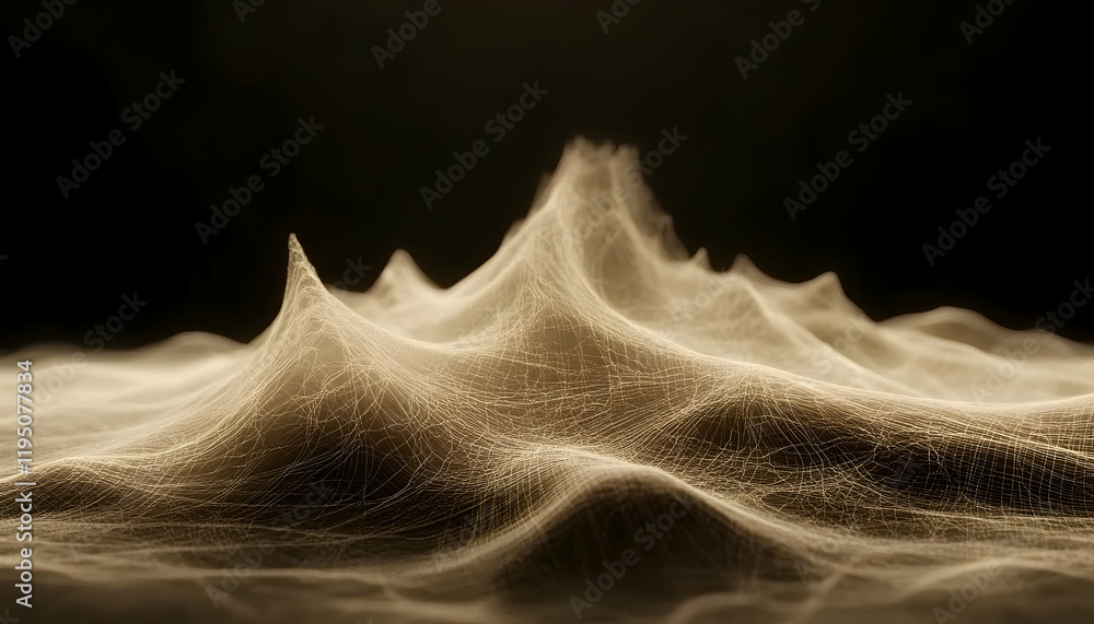 Poster abstract beige landscape, delicate network pattern resembling a spiderweb or neural network, dark ba