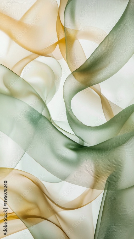 Poster Flowing shapes in gentle pastel sage blend seamlessly, evoking a sense of calm. Soft contours intertwine with subtle tones, creating an organic and tranquil atmosphere, as light filters through