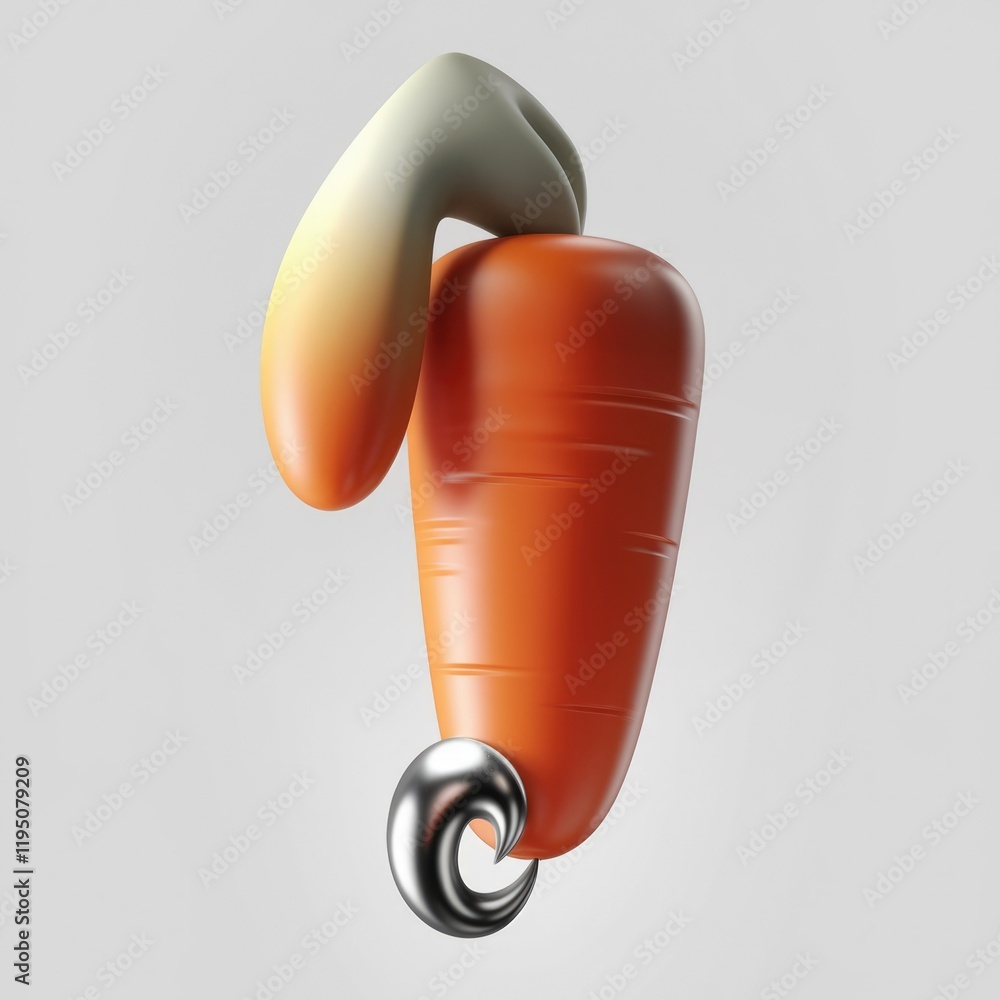 Poster a stylized carrot with a metallic element playfully attached, resembling a rabbit.