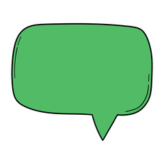 Hand drawn cartoon empty green speech bubble on white background.