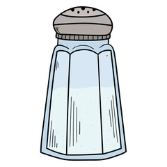 Hand drawn cartoon salt shaker on white background.