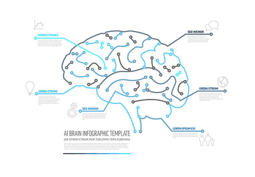 Artificial Intelligence Brain Infographic Template - blue version