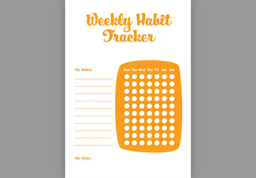 Weekly Habit Tracker minimalist layout Template with orange accent