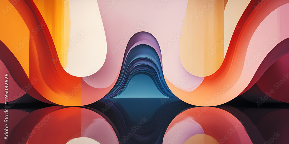 Poster abstract wavy art: a vibrant abstract composition of bold, curved shapes in a spectrum of colors, cr