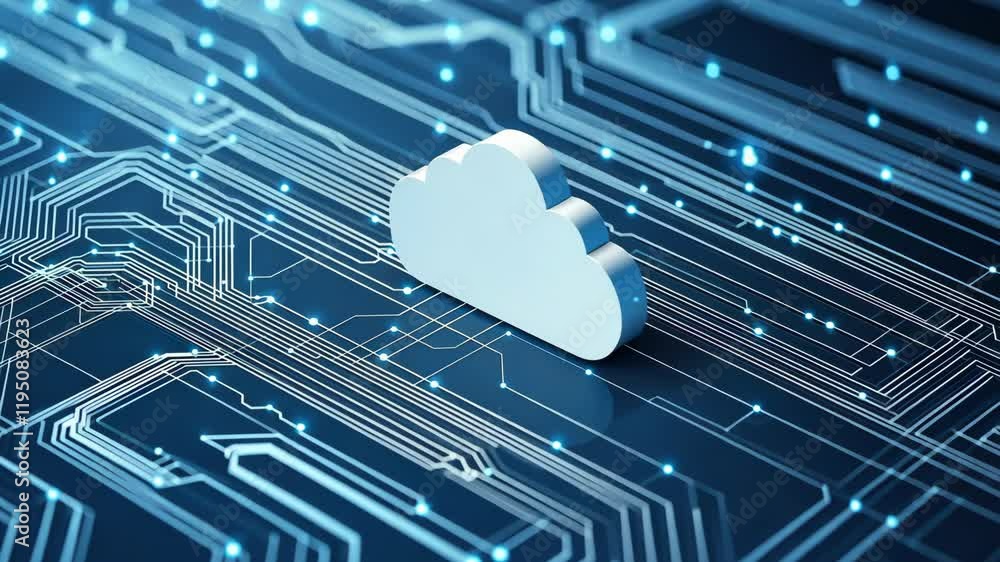 Poster Cloud Computing Concept with Circuit Board and Digital Data Connection