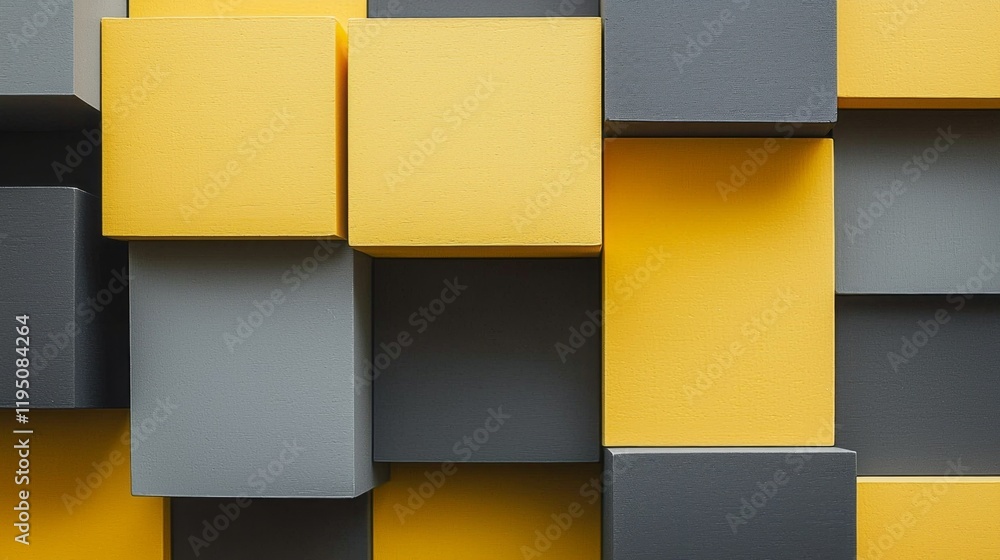 Aufkleber an intricate layout of smooth cubes in striking shades of yellow and gray creates a dynamic visual i