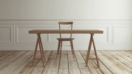 Wooden desk and chair simple efficient workspace for home or office