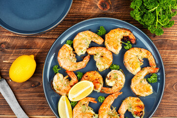 A plate of grilled giant prawns.