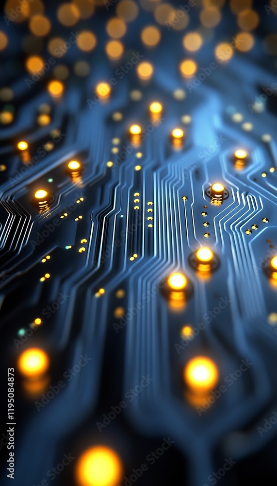 Poster glowing circuits abstract close-up of computer chip technology, digital infrastructure design