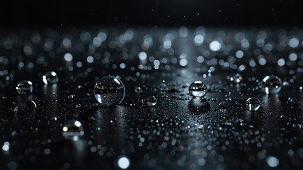 Big black cosmic silver space full of Thousan little water Bubbles floating sparkling ramdomly over a deep black magic silver space