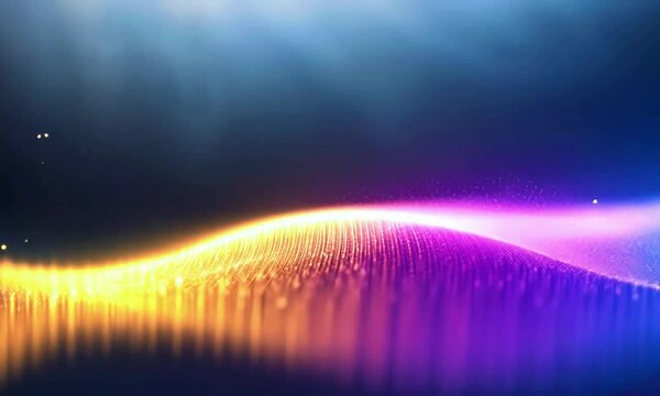 A wave of floating particles forms a holographic spectrum, dynamically adjusting to the beat. The particles shimmer and scatter in sync with the audio, 4k Animation video
