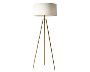 Isolated Gold Tripod Floor Lamp with White Shade