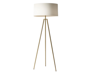 Isolated Gold Tripod Floor Lamp with White Shade