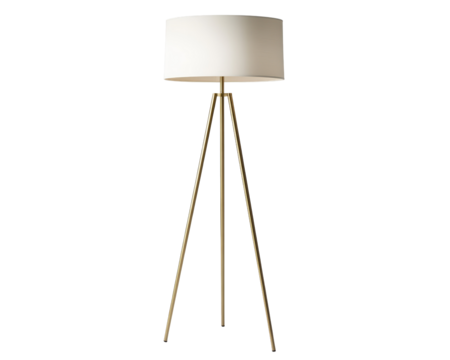 Isolated Gold Tripod Floor Lamp with White Shade