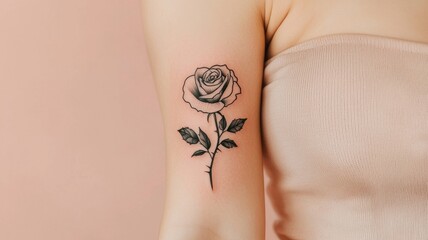 Obraz premium Elegant Black Ink Rose Tattoo on Woman s Arm Close Up Shot