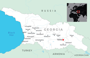 Obraz premium Georgia map highlighting its geography, borders, major cities with national borders