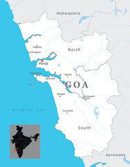 Obraz premium Goa district map with capital Panaji, state of India
