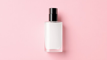 Perfume minimal style, A high-fidelity image of a simple white perfume bottle featuring clean typography, ideal for product displays and advertising.