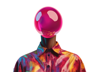 Isolated Person with Bubble Head and Colorful Shirt