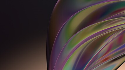 An abstract background featuring a delicate sense of luxury, elegantly and modernly rendered in 3D, with twisted metallic plates and chrome curves in a dark space.