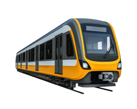 Isolated Modern Yellow and Grey Commuter Train Side View