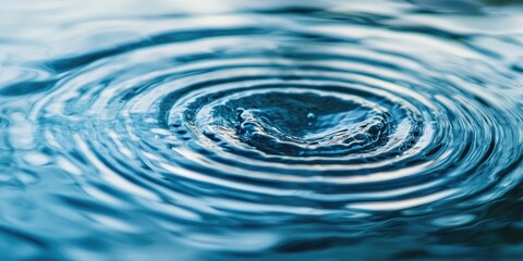 Close up of textured blue water displaying concentric ripples against a soft light background creating a serene and calming atmosphere