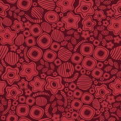 Seamless pattern with abstract red colors flowers. Vector illustration.