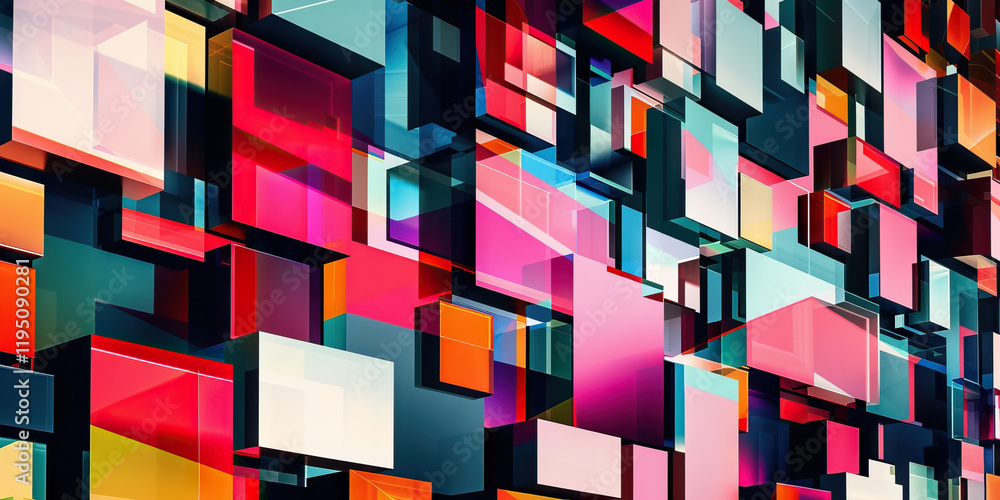 Poster abstract composition of translucent cubes in multiple colors