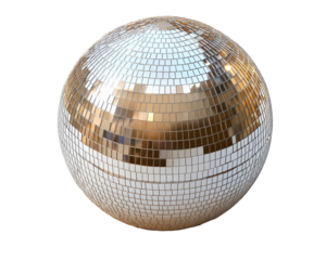 Isolated Golden Disco Ball with Reflection