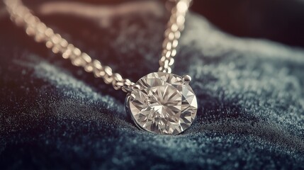 detailed close-up of a diamond necklace, elegantly draped over a velvet surface