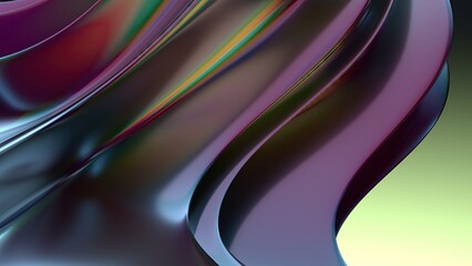 An abstract background of twisted dark space with chrome metal plates, featuring delicate curves that are elegant and modern in a 3D rendering.