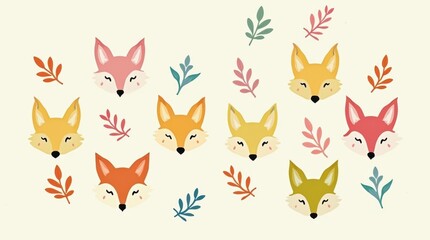 Playful fox patterns with colorful background cute animal illustration soft environment whimsical concept