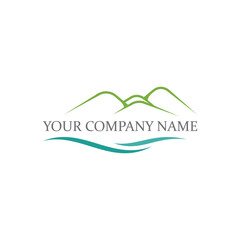 Modern Logo Design With Green Mountains and Blue Water Elements