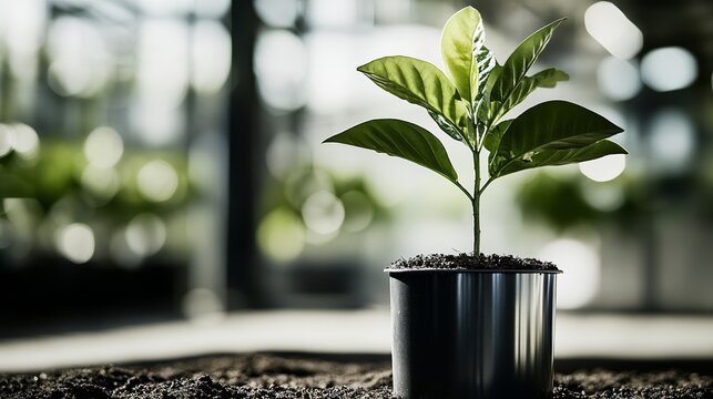 Elegant Close up of a workers hands planting a young sapling into a small pot in a sunny tree nursery rare tree nurseries detailed care 