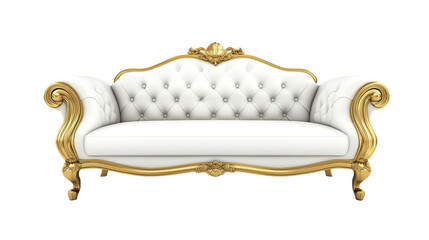 Luxury white and golden sofa furniture comfortable and modern isolated on transparent  background 