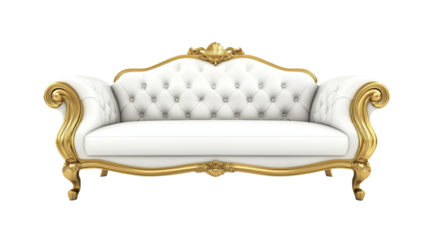 Luxury white and golden sofa furniture comfortable and modern isolated on transparent  background 