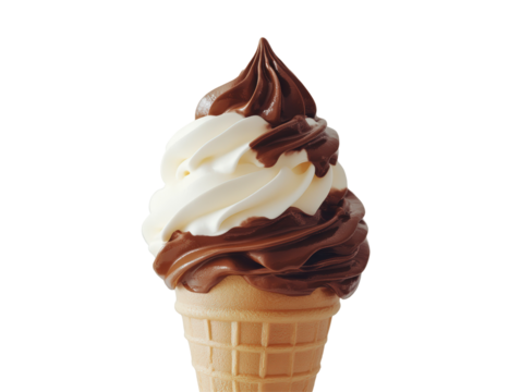Isolated Swirl Chocolate and Vanilla Ice Cream Cone