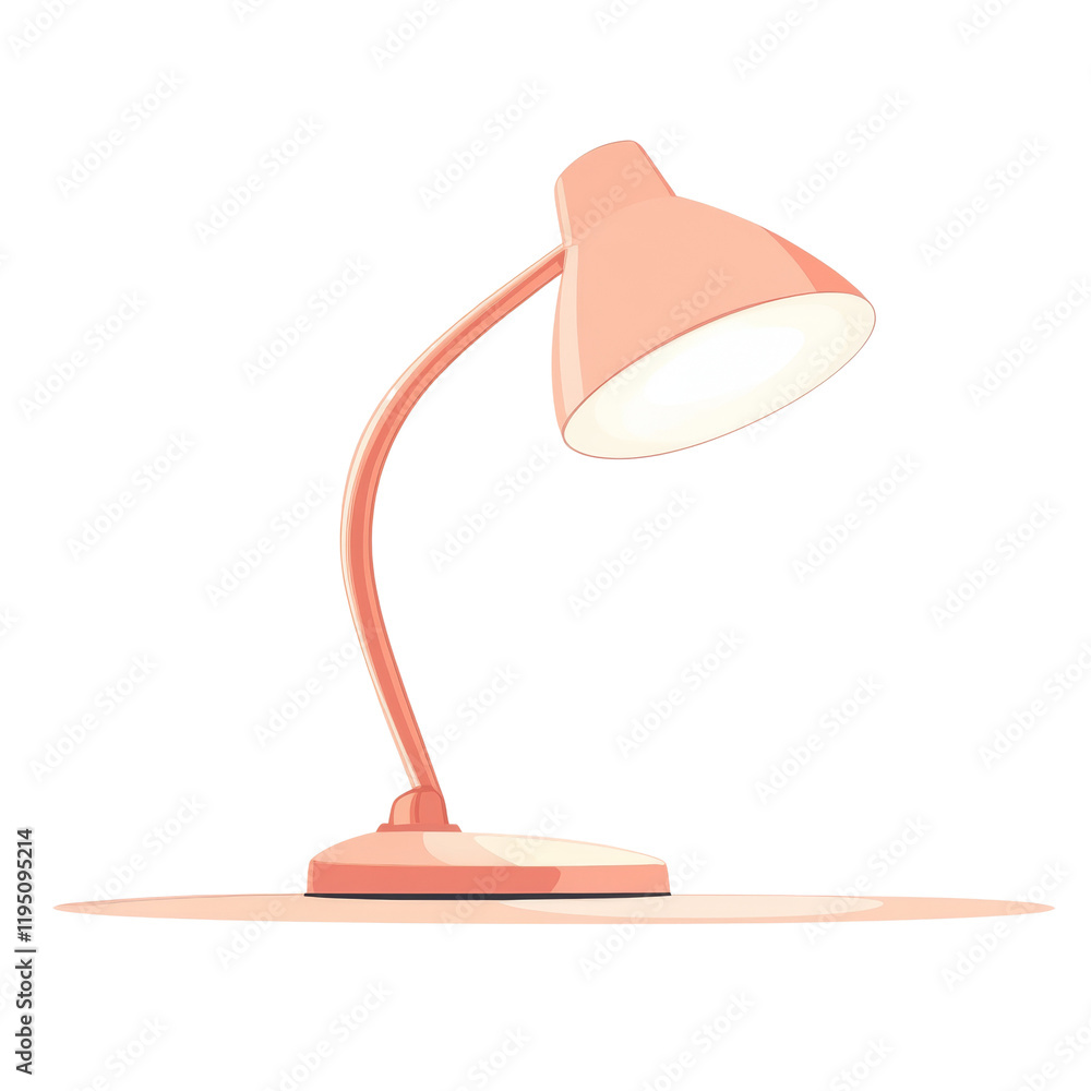 Poster The image shows a modern peach-colored desk lamp with a flexible arm, illuminating a surface.