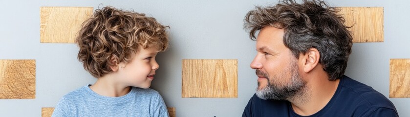 Obraz premium A Father and Child Engrossed in a Strategic Chess Match A Powerful Image Representing the Importance of Teaching, Learning, and Mutual Respect This heartwarming photograph captures a tender moment