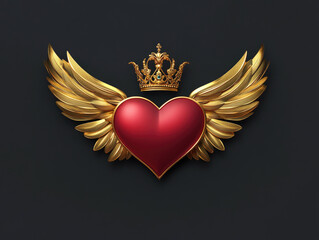 Romantic valentine invitation with lovely golden heart and wingscrown illustration in flat style for wedding or anniversary celebrations