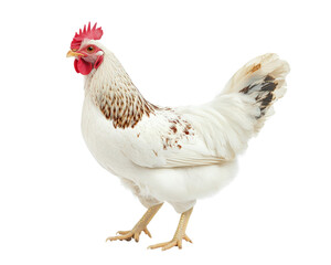 Isolated White Hen with Brown Markings